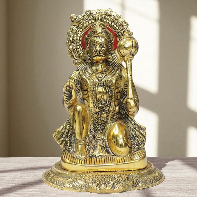 Aluminium Showpiece Sitting Hanuman Ji - 7*7*10.5 Inch (AS489 G)
