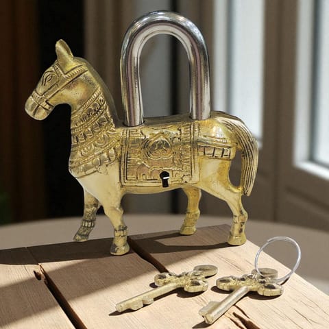 Brass Showpiece Horse Lock God Idol Statue - 5*1*5.5 Inch (BS1486 K)