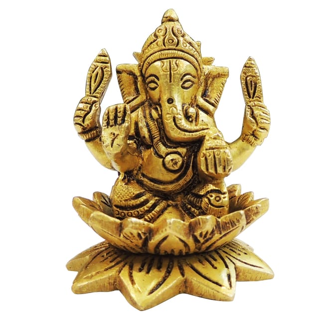 Brass Showpiece Ganesh on Kamal God Idol Statue - 2.5*2.5*3.5 Inch (BS1874 G)
