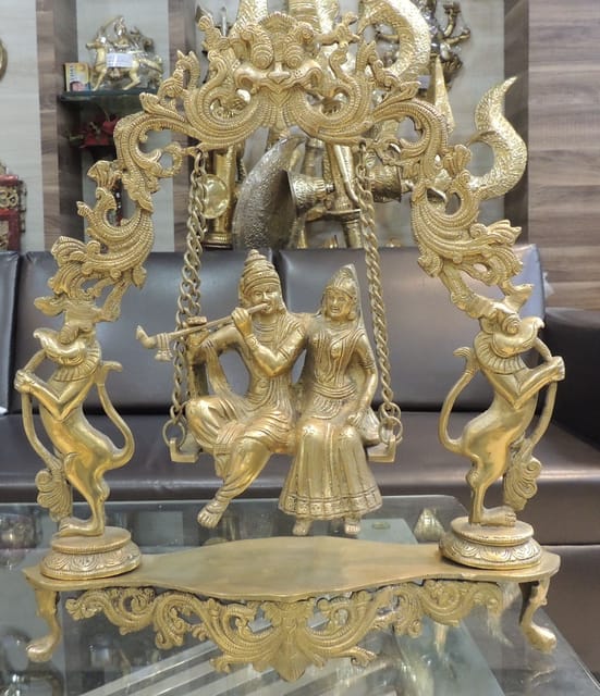 Brass Showpiece Radha Krishna Jhula God Idol Statue - 15*4.6*17.6 Inch (BS1020 A)