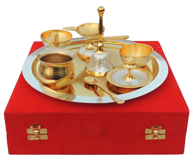 Brass Decorative Puja Thali Set Diwali Gifting Item (B293 G)