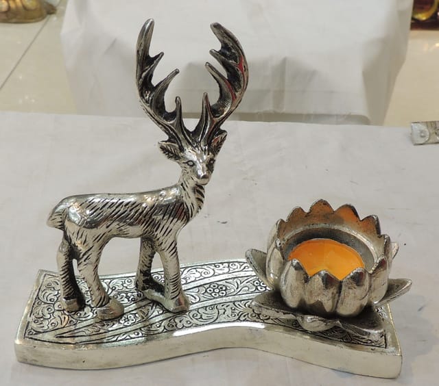 Aluminium Showpiece Deer Kamal Bowl Statue - 7*2*6 Inch (AS499 S)