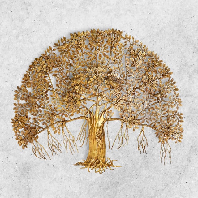 Brass Wall Hanging Showpiece Kalpavriksha Tree Statue - 46*6*36 Inch (BS1569 G)