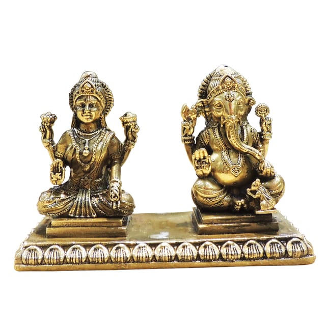 Brass Showpiece Laxmi Ganesh God Idol Statue - 4.2*2*3 Inch (BS1854 E)