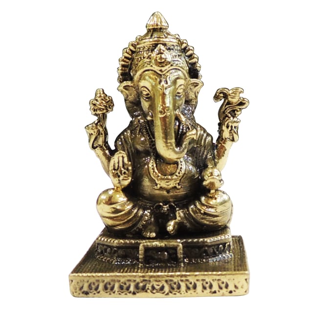 Brass Showpiece Ganesh Ji Square Base God Idol Statue - 1.5*1.5*2.2 Inch (BS1850 G)