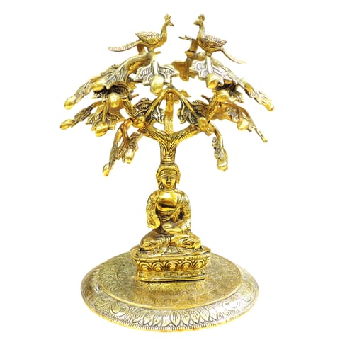 Aluminium Showpiece Buddha Under Tree Statue - 11*10*14 Inch (AS524 E)