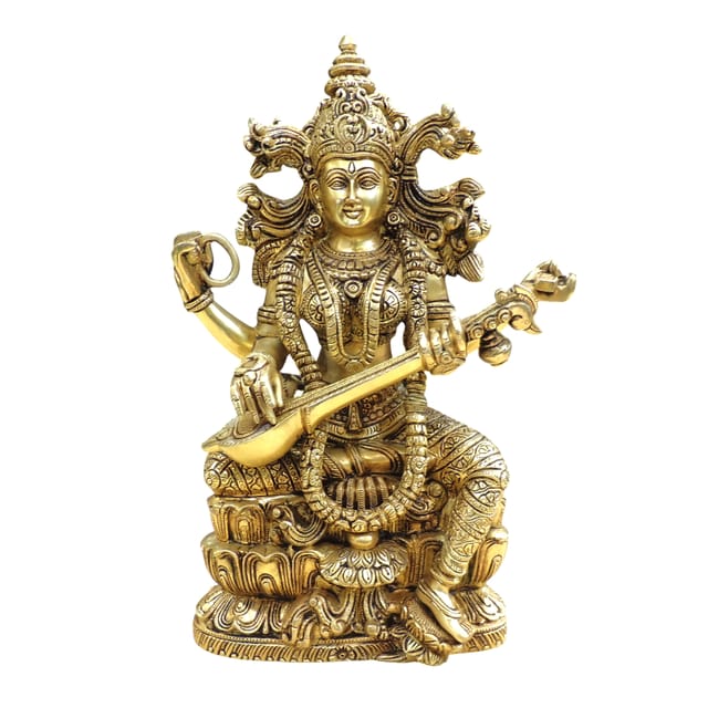 Brass Showpiece Sarswati God Idol Statue - 10*5.5*15 Inch (BS1891 S)