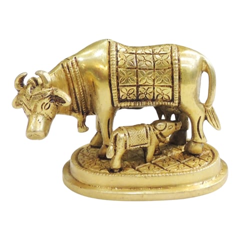 Brass Showpiece Cow & Calf Statue - 4*2.2*3 Inch (BS889 W)