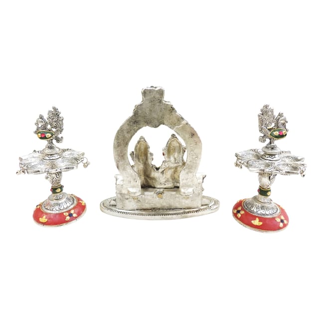 Aluminium Showpiece Laxmi Ganesh Mehrav  Gift Set - 4*4*7.5 Inch (AS527 G)