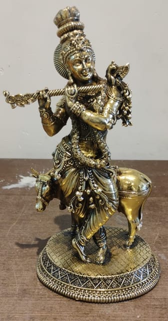 Brass Showpiece Cow Krishna Statue - 4*3.5*8 Inch (BS1753 F)
