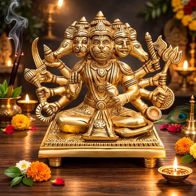 Brass Panchmukhi Hanuman Ji Idol Murti Statue - 8*4.5*7.3 Inch (BS1039 X)