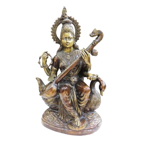 Brass Showpiece Saraswati Ji God Idol Statue - 18*10*29 Inch (BS682)