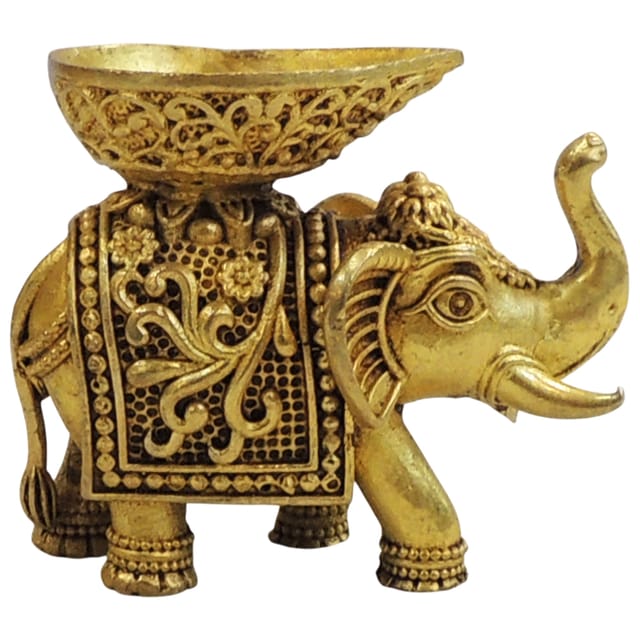 Brass Showpiece Elephant Deepak God Idol Statue - 2*1.5*2 Inch (BS1913 C)