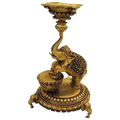 Brass Showpiece Elephant Deepak God Idol Statue - 3.5*3.5*6 Inch (BS1912 D)