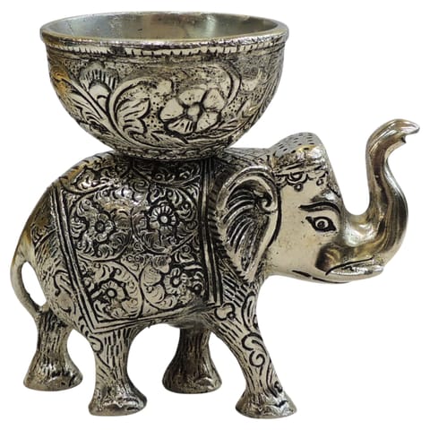 Aluminium Showpiece Elephant Bowl Statue - 6*3.2*5 Inch (AS539 B)