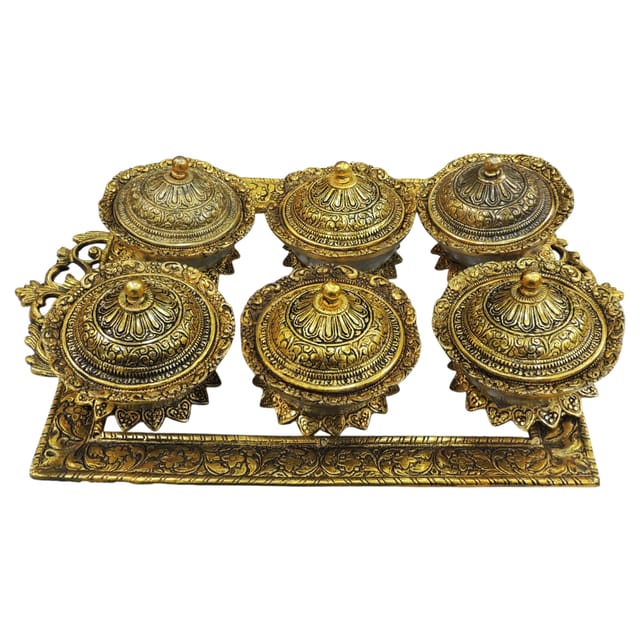 Aluminium Decorative 6 Pieces Bowl Set With Tray (AS538 C)