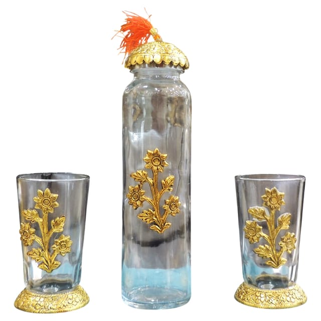 Aluminium Decorative 2 Pieces Glass Set With Bottle (AS537 D)