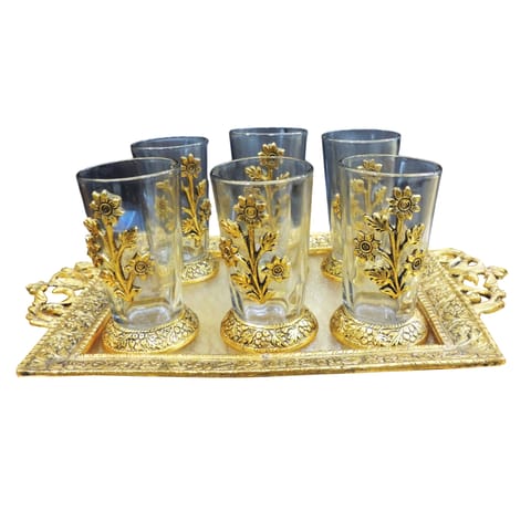 Aluminium Decorative 6 Pieces Glass Set With Tray (AS322 A)