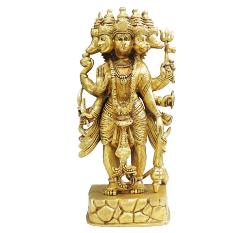 Brass Showpiece Standing Panchmukhi Hanuman Ji God Idol Statue - 7.5*5*18 Inch (BS1039 P)