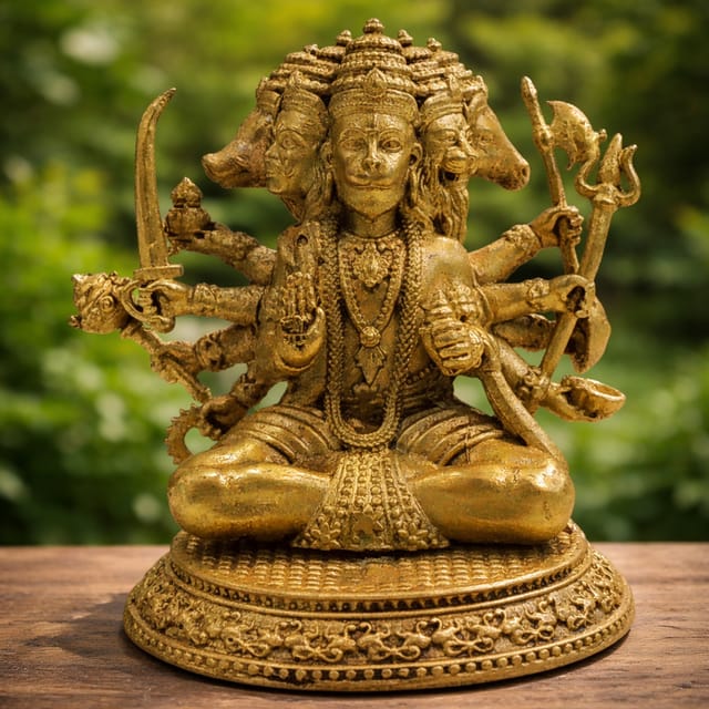Brass Showpiece Panchmukhi Hanuman Ji God Idol Statue - 2.7*2*2.7 Inch (BS1736 B)