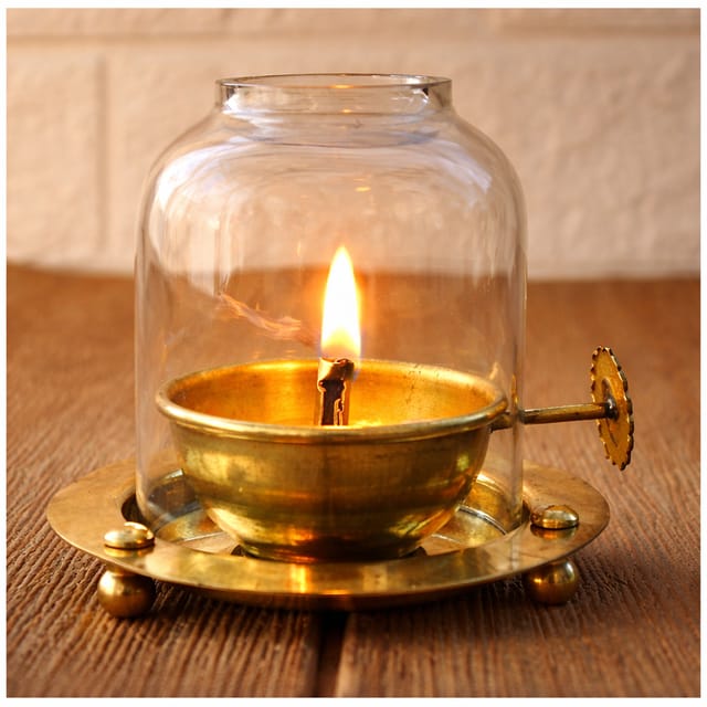 Brass Table Decor Adjustale Wick Oil Lamp Deepak - 4.5*4.5*3.3 Inch, 50 ML (Z617 C)