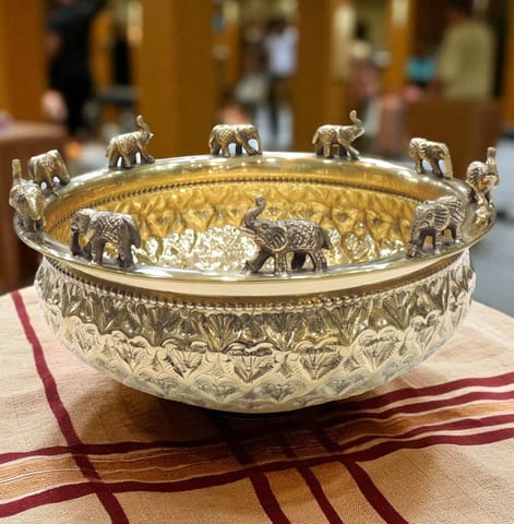 Brass Decorative Antique Elephant Urli - 10*10*5 Inch (AT072 D)