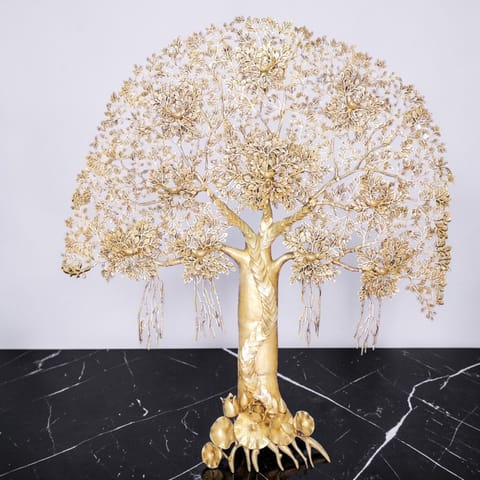 Brass Showpiece Wall Hanging, Kalpavriksh Tree Statue - 62*7*72 Inch (BS1569 Y)