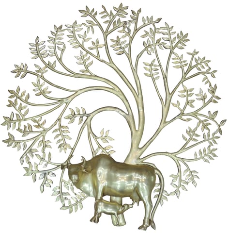 Brass Wall Hanging Showpiece Kalpavriksha Tree Statue With Cow - 41.5*7*44 Inch (BS1650 E)