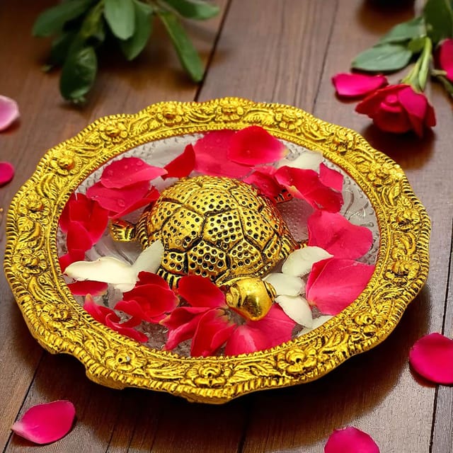 Showpiece Tortoise Statue With Glass Plate- 5.8*5.8*1 inch (AS154 G)