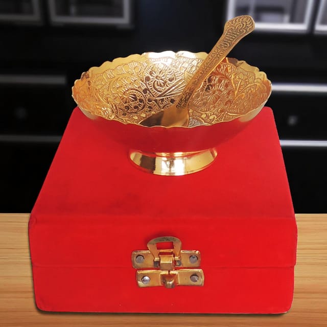 Brass Decorative Bowl With Velvet Box  - 4*4*2 inch (B285 A)