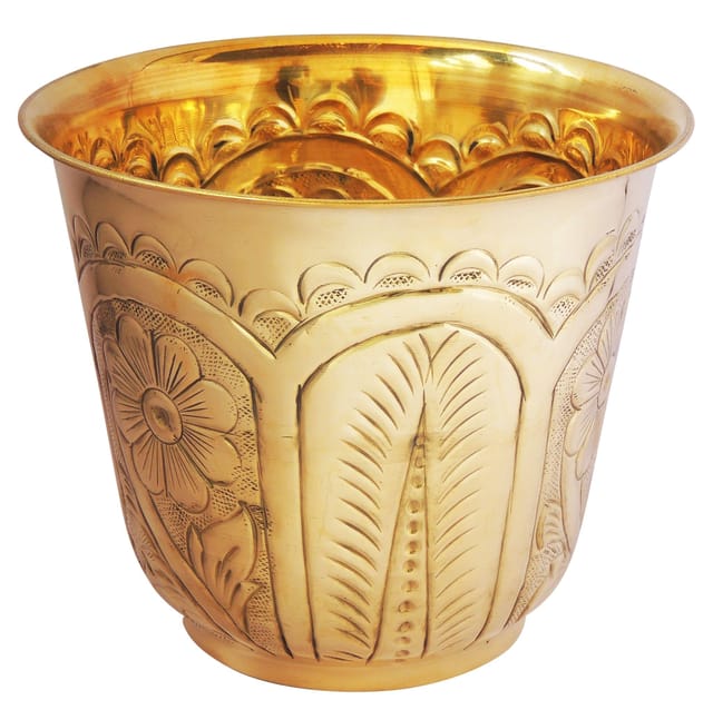 Brass planter Pot Gamala with Hand Work Diameter 10 Inch weight 700 gm (F655 E) - 10*10*9 inch (F655 E)