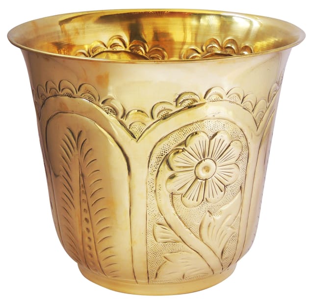 Brass planter Pot Gamala with hand Work Diameter 12 Inch weight 1.09 Kg (F655 F)