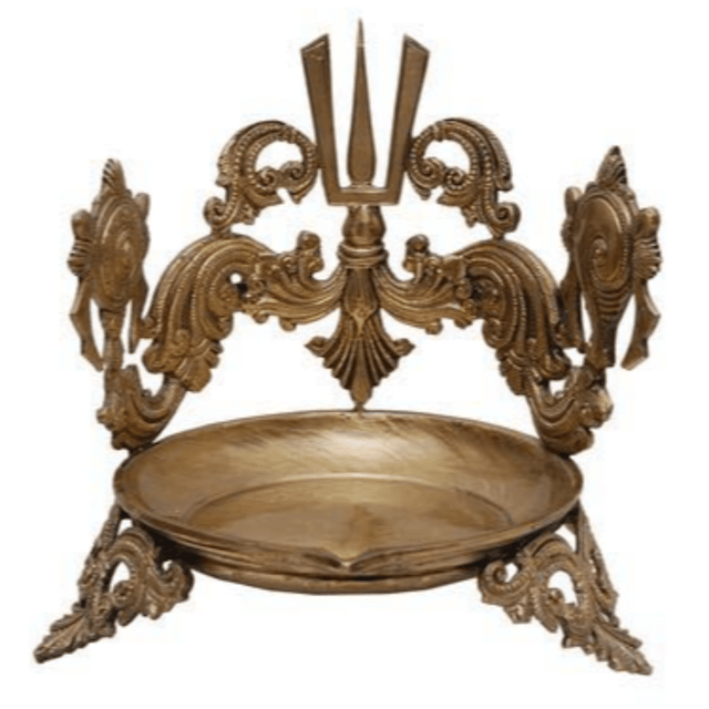 Brass Made Lord Vishnu Shankh Chakra Namah Symbol Figure Home/Event Decor - 7*7*9 inch (BS1211 A)