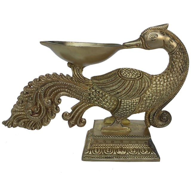 Brass Peacock Diya Jyoti Deepak Oil Lamp 1 Wicks   - 2.5*7*5 inch (BS1183 A)