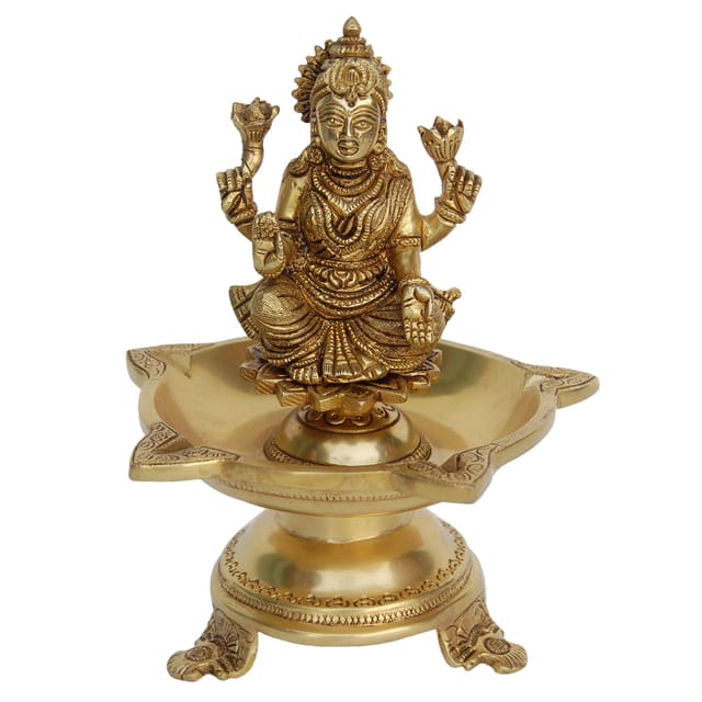 Brass Table Decor Laxmi Oil Lamp Deepak 6 Wicks - 6*6*8 inch (BS1181 A)