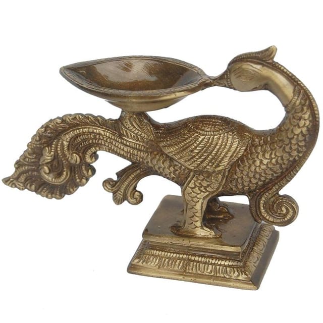 Brass Peacock Diya Jyoti Deepak Oil Lamp 1 Wicks  - 6.5*2*5 inch (BS1180 A)