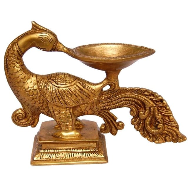 Brass Peacock Diya Jyoti Deepak Oil Lamp 1 Wick  - 6.5*2*5 inch (BS1166 A)