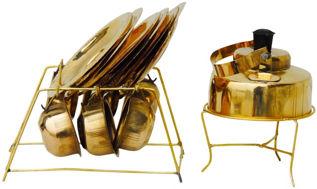 Brass Mini Miniature Tea Cup Saucer Kettle set for Children Playing - 3*6.5*4 inch (F079)