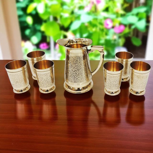 Brass Glass Lemon Set 1 Jug And 6 Glass (Z234 A)