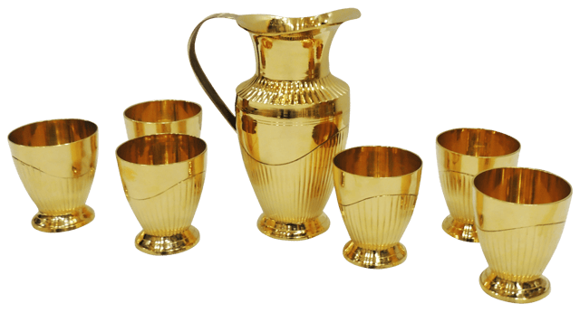 Brass Glass Lemon Set 1 Jug And 6 Glass (Z234 B)