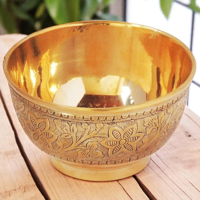 Brass Bowl Katori Embose Design - 4*4*2.2 inch (Z276 A)