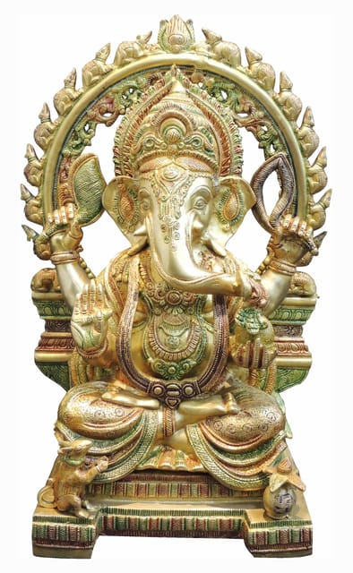 Brass Showpiece GaneshJi with Base God Idol Statue - 11*8*18 inch (BS492 C)