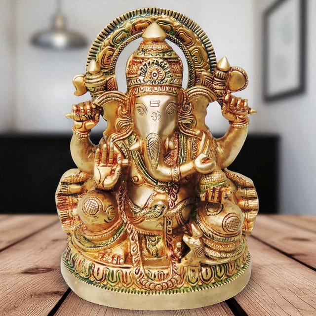 Brass Showpiece Ganesh Ji God Idol Statue - 6.4*4.3*8.8 inch (BS477)