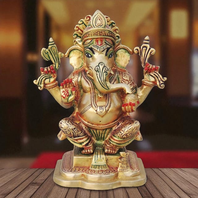 Brass Showpiece Ganesh Ji God Idol Statue - 4.2*3.4*8 inch (BS1063 G)