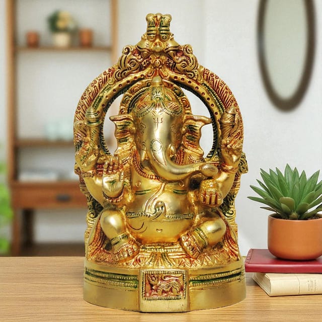 Brass Showpiece Ganesh with Frame God Idol Statue - 4*3*7.5 inch (BS662)