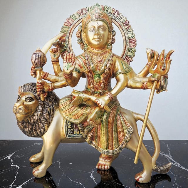 Brass Showpiece Durga Ji God Idol Statue - 12.7*5*14.5 inch (BS937 E)