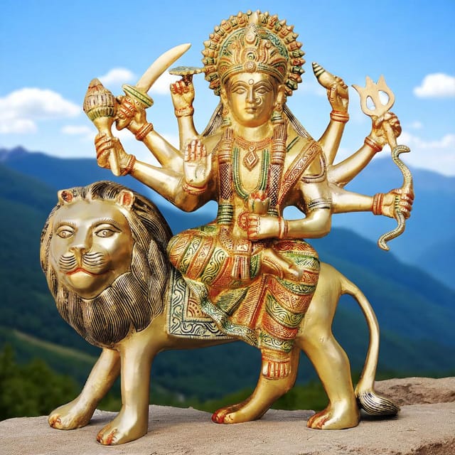 Brass Showpiece Durga Ji God Idol Statue - 11.3*4.5*12.3 inch (BS937 D)
