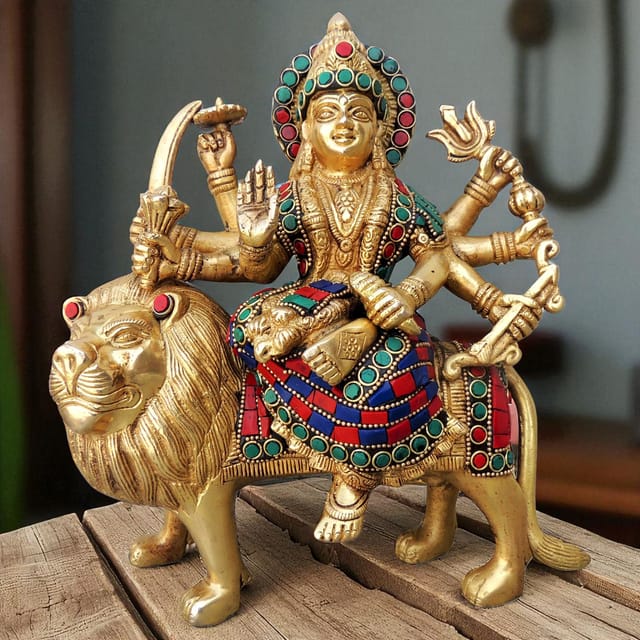 Brass Showpiece Durga Ji God Idol Statue - 8.2*3.2*9.5 inch (BS964 A)