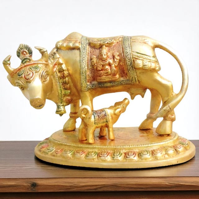 Brass Showpiece Cow With Calf Statue - 7*4.4*4.8 inch (BS1014 A)