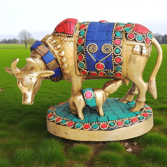 Brass Showpiece Cow Stone Statue - 5.5*2.5*4 inch (BS982 A)